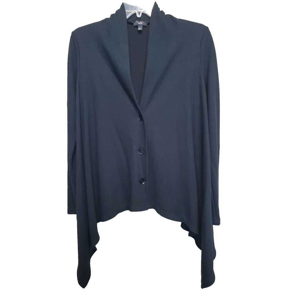 Talbots Petites Black Wool Blend Shark Bite Hem Button-Up Cardigan Sweater Sz SP